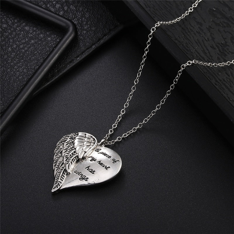 Angel Wings Alloy Pendant Necklace Lettering Metal Personality Necklace For Women Men Jewelry Bijoux Best Gift