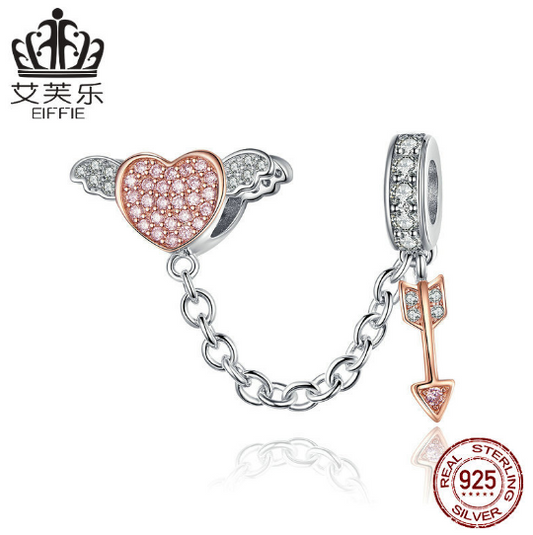 S925 Sterling Silver Safety Chain One Arrow Through The Heart Silver Charm DIY Bracelet Accessories Jewelry