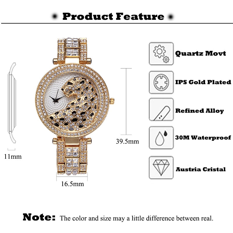 MISSFOX V227  Women Quartz Watch Fashion Bling Casual Ladies Watch Female Quartz Gold Watch Crystal Diamond Leopard For Women Clock