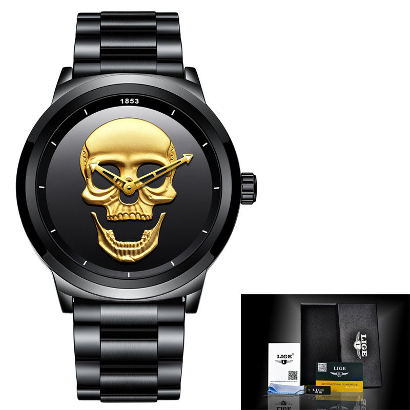 LIGE Simple Skull Stereoscopic Watch