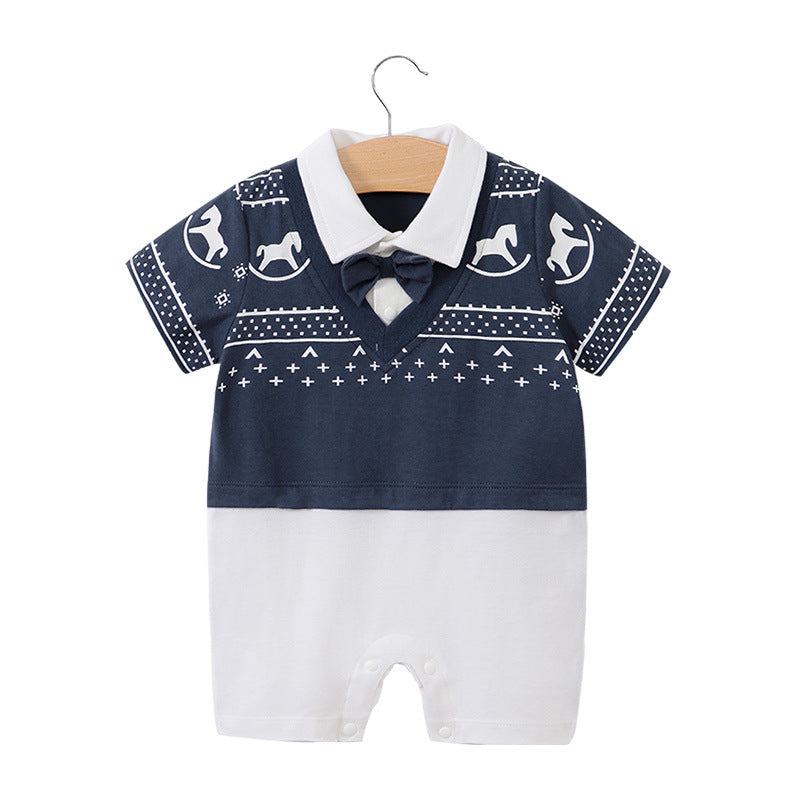 Baby Bodysuit Short Sleeve Baby Full Moon Clothing Newborn Thin Gentleman Romper Creeper