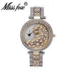 MISSFOX V227  Women Quartz Watch Fashion Bling Casual Ladies Watch Female Quartz Gold Watch Crystal Diamond Leopard For Women Clock