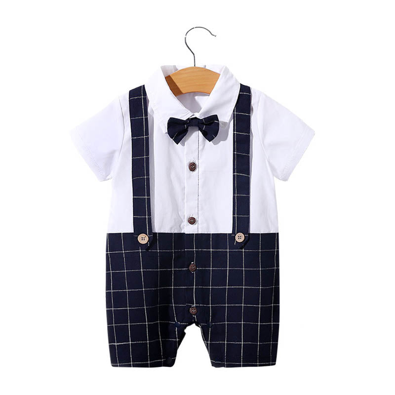 Baby Bodysuit Summer Short Sleeve Baby Full Moon Clothing Newborn Thin Gentleman Romper Creeper