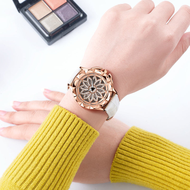 Fashion Women Watches 2019 Best Sell Rotated Dial Clock Luxury Rose Gold Women's Quartz Wrist Watches 2019 New Relogio Feminino