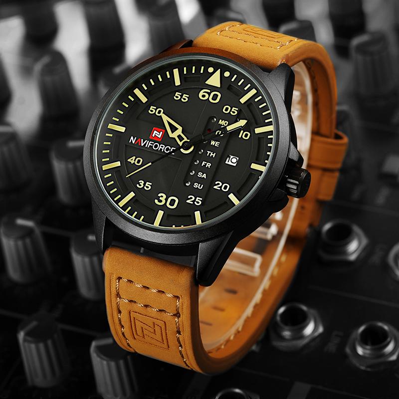 NAVIFORCE Men's Leather Army Military Quartz Watches