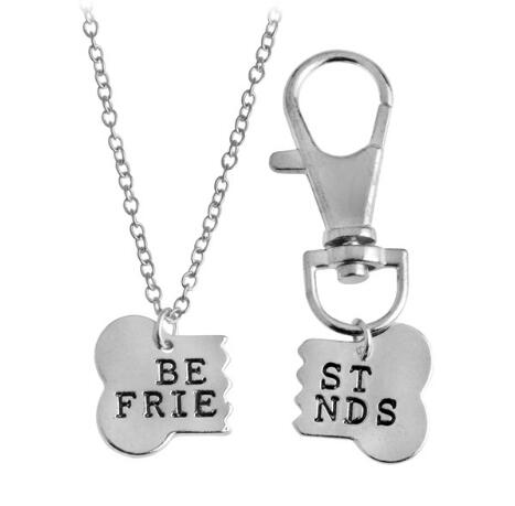 2pcs/set Dog Bone Best Friends Charm Necklace Key chain