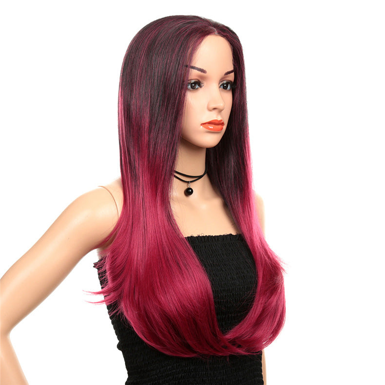 European and American Wigs with Long Curls and Synthetic Fiber Front Lace Wigs, Lace Front Wig, Mixed Color Headsets