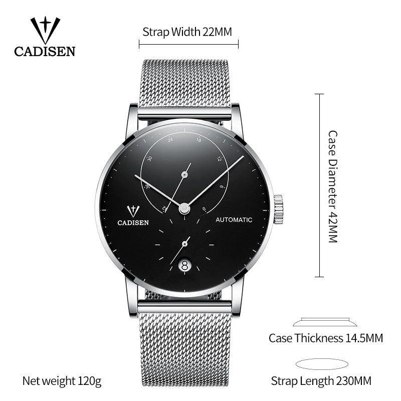 Mens Watches CADISEN Top Luxury Brand Automatic Mechanical Watch Men Full Steel Business Waterproof Fashion Sport Watches