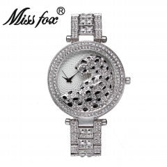 MISSFOX V227  Women Quartz Watch Fashion Bling Casual Ladies Watch Female Quartz Gold Watch Crystal Diamond Leopard For Women Clock