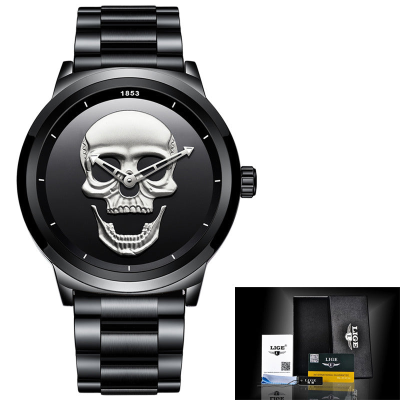 LIGE Simple Skull Stereoscopic Watch