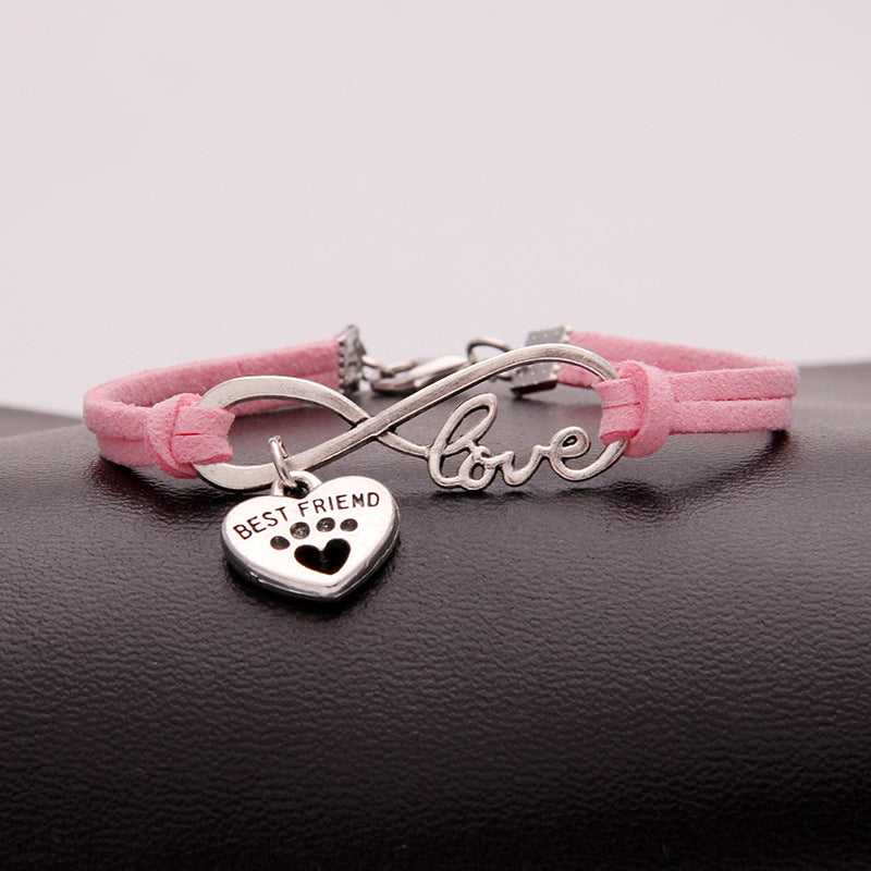 Infinity love dog cat pet paw footprint best friend bracelet heart charm men wrap bracelets & bangles for women jewelry