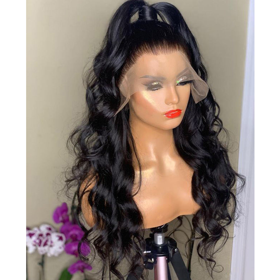 Wig Natural Transition Wig Black Big Wave Chemical Fiber Front Lace Long Curly Hair High Temperature Silk Headgear