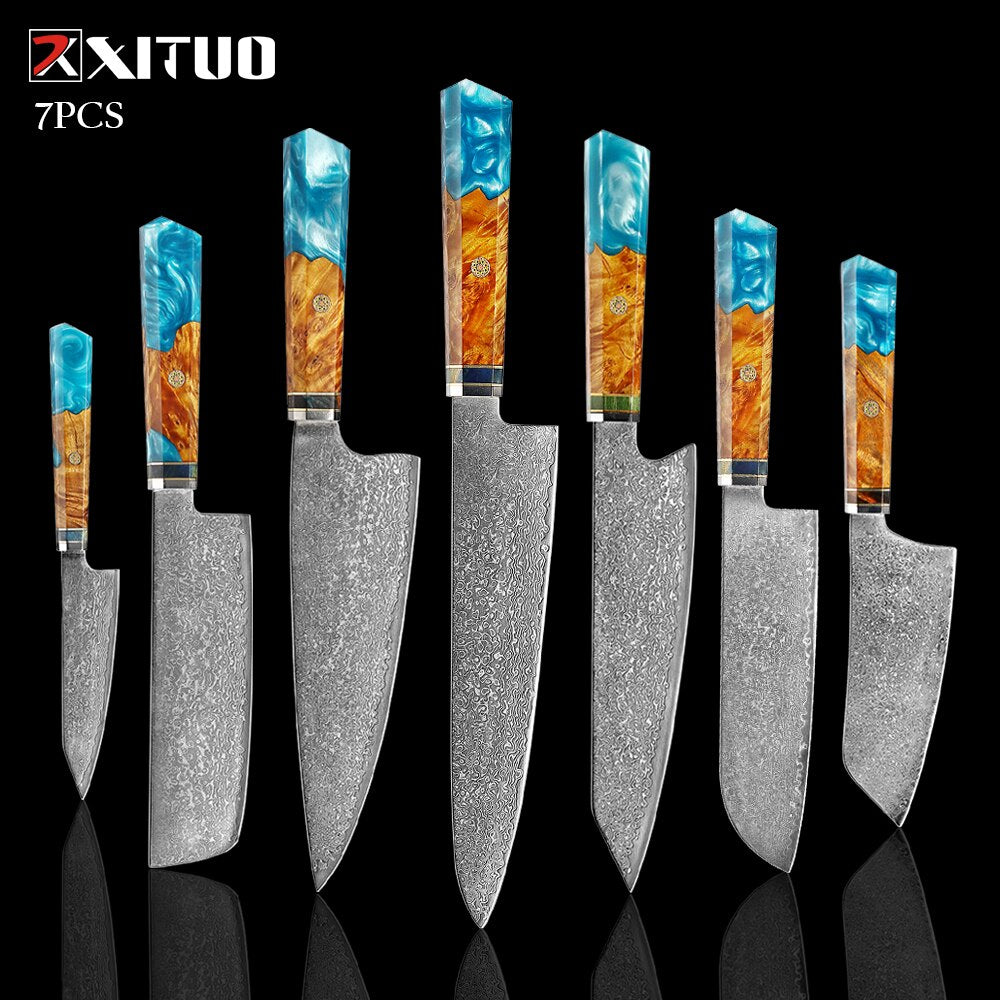 XITUO Damascus Knife Set Kitchen Knife Damascus Steel VG10 Chef Knife Santoku Knives Japanese Knife Home kitchen tools best gift