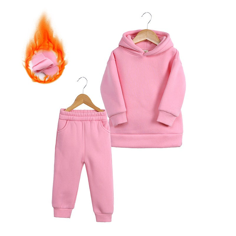 Thickened Autumn And Winter Clothing Children's Sports Suit Casual Pullover Hooded Sweater Trousers Two-Piece Set