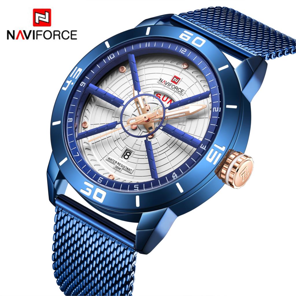 NAVIFORCE Mens Watches Top Brand Luxury Sport Watch Mesh Steel Date Week Waterproof Quartz Watch for Men Clock Relogio Masculino