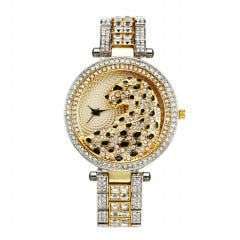 MISSFOX V227  Women Quartz Watch Fashion Bling Casual Ladies Watch Female Quartz Gold Watch Crystal Diamond Leopard For Women Clock