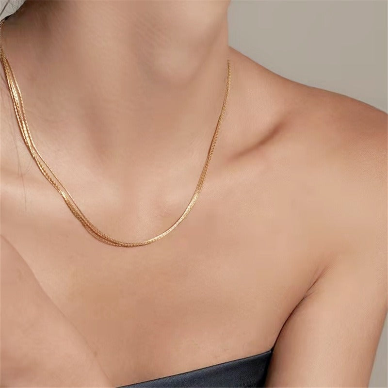 Niche Design S925 Sterling Silver Luster Sense Vintage Fine Silk Satin Multi-Layer Necklace Clasp Chain Silver Jewelry