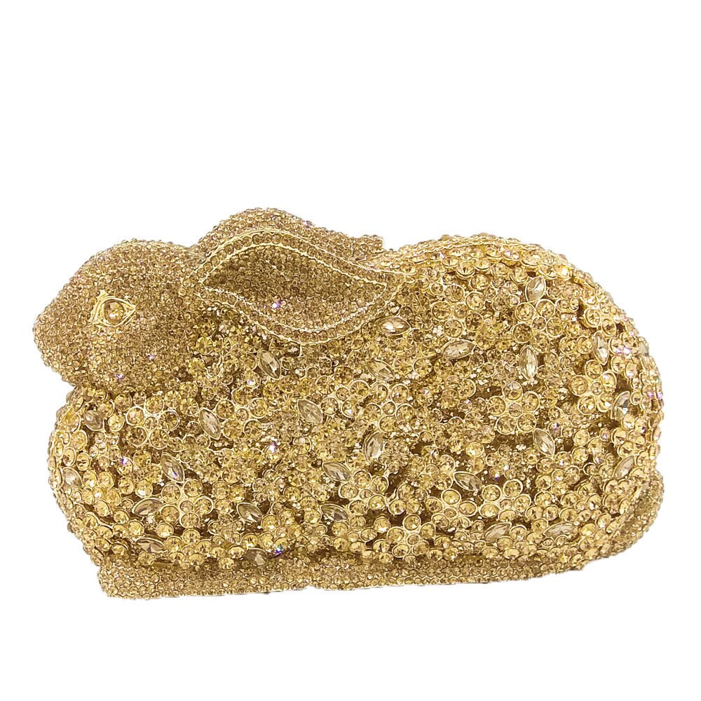 Women Bag Luxury Rabbit Bunny Women Gold Crystal Minaudiere Clutch Evening Bag Diamond Wedding Party Bridal Animal Handbag Purse