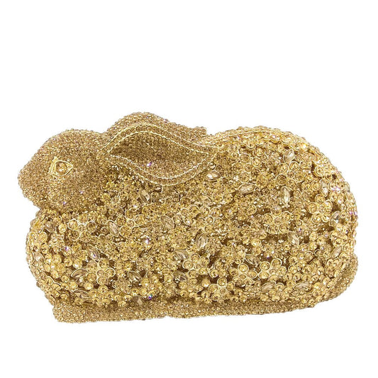 Women Bag Luxury Rabbit Bunny Women Gold Crystal Minaudiere Clutch Evening Bag Diamond Wedding Party Bridal Animal Handbag Purse