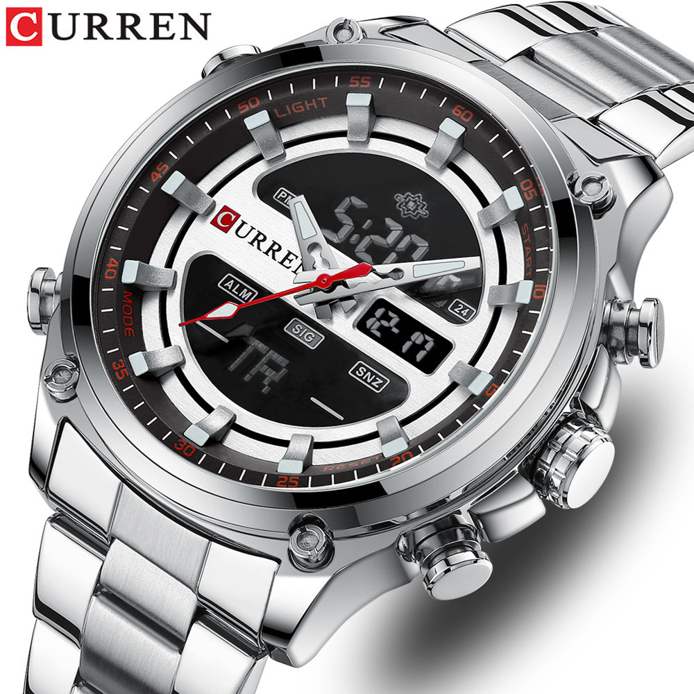 Men's Watch Dual Movement Quartz Electronic Watch Sports Steel Band Watch Men's Watch