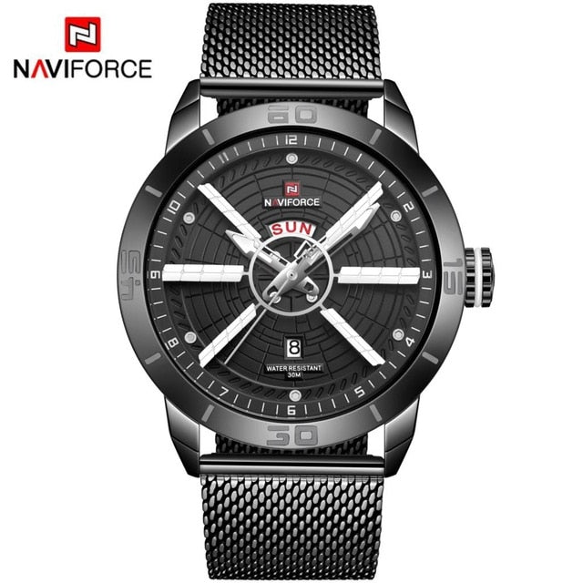 NAVIFORCE Mens Watches Top Brand Luxury Sport Watch Mesh Steel Date Week Waterproof Quartz Watch for Men Clock Relogio Masculino