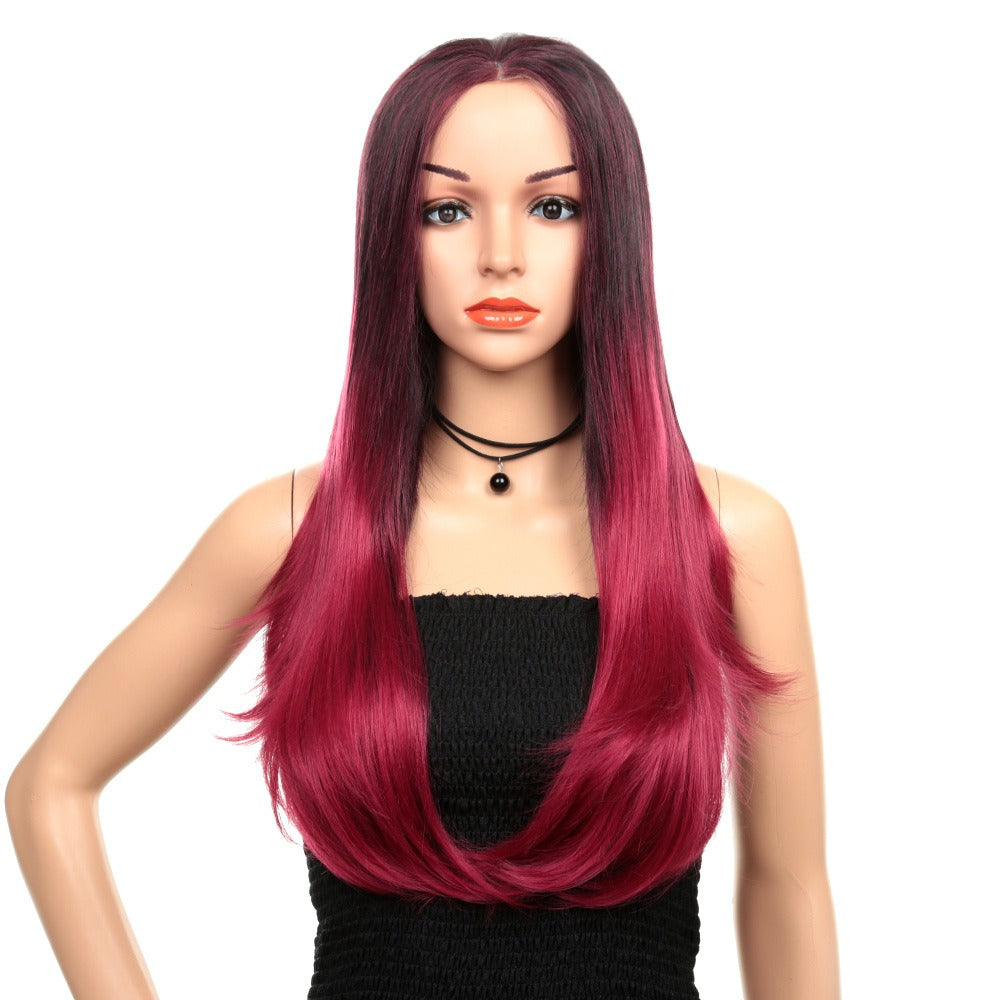 European and American Wigs with Long Curls and Synthetic Fiber Front Lace Wigs, Lace Front Wig, Mixed Color Headsets