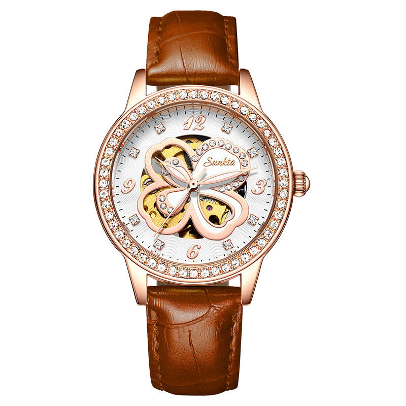 Sunkta Fashion Women's Watch Rose Gold Women's Watch Creative Waterproof Quartz Women's Watch