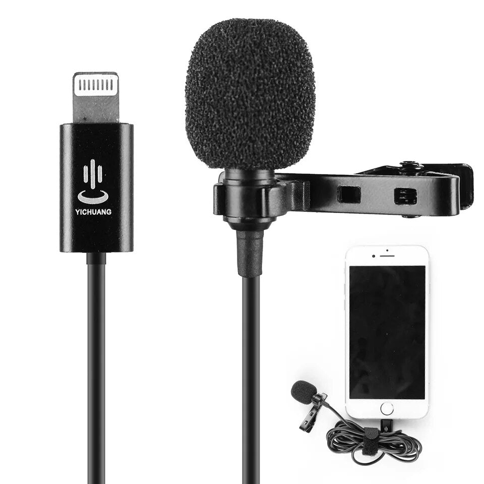 YC-LM10 II 1.5m Phone Audio Video Recording Lavalier Condenser Microphone for iPhone 11 X xr xs max 8 8plus 7 7plus 6plus / iPad