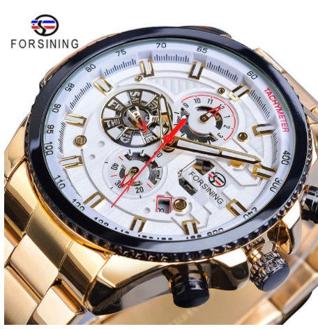 Forsining Three Dial Calendar Stainless Steel Men Mechanical Automatic Wrist Watches Top Brand Luxury Military Sport Male Clock