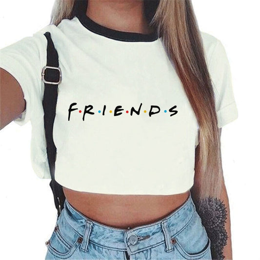 Summer Tops For Women  Streetwear Korean Kawaii Harajuku Vogue Best Friends T Shirt Aesthetic Crop Top Graphic Tees Women