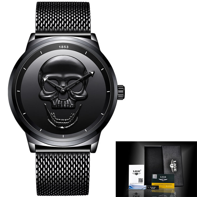 LIGE Simple Skull Stereoscopic Watch