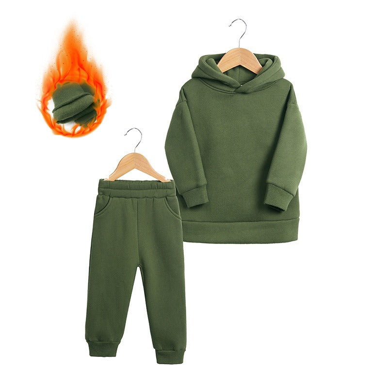 Thickened Autumn And Winter Clothing Children's Sports Suit Casual Pullover Hooded Sweater Trousers Two-Piece Set