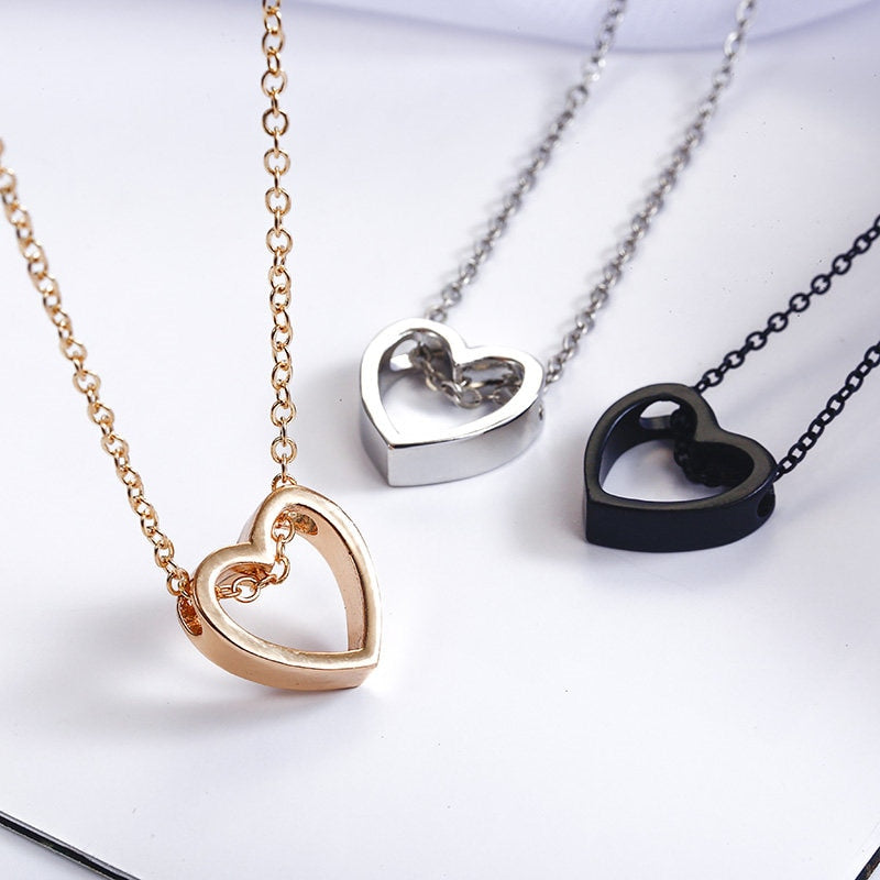 Fashion Design Black Heart Necklace Gold Silver color simple Hollow Jewellery The best of birthday treat