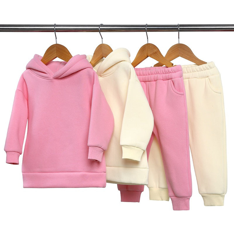 Thickened Autumn And Winter Clothing Children's Sports Suit Casual Pullover Hooded Sweater Trousers Two-Piece Set