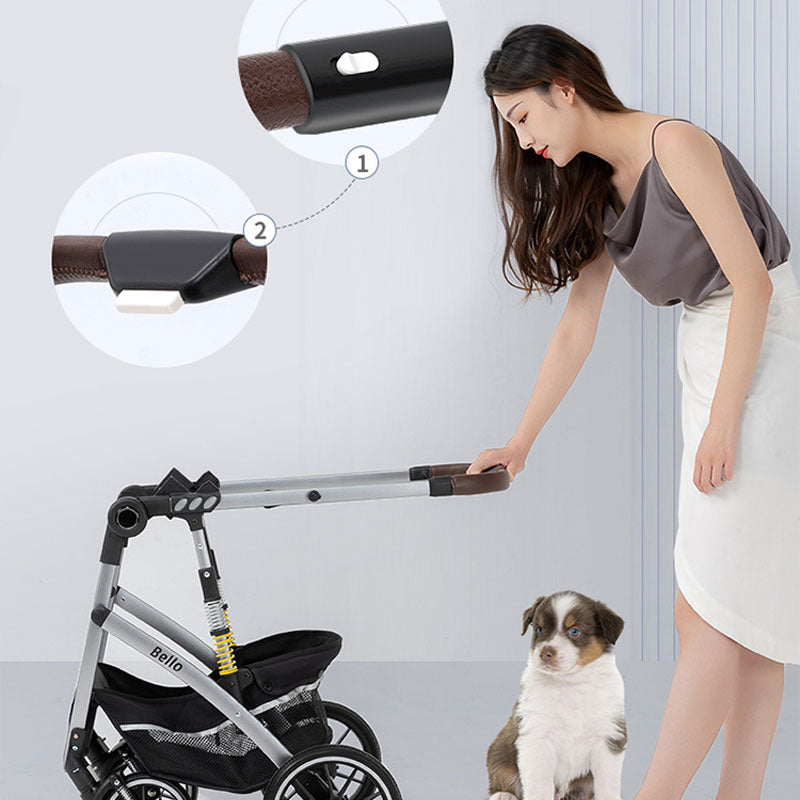 Bello Medium and Large Pet Cart Aluminum Alloy Dog Hand Push Dog Pu Wheel Traveling Bag Separation and Folding