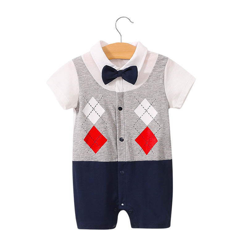 Baby Bodysuit Summer Short Sleeve Baby Full Moon Clothing Newborn Thin Gentleman Romper Creeper