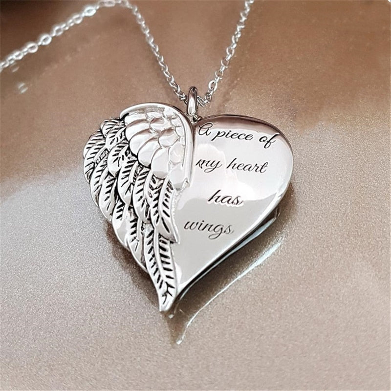 Angel Wings Alloy Pendant Necklace Lettering Metal Personality Necklace For Women Men Jewelry Bijoux Best Gift