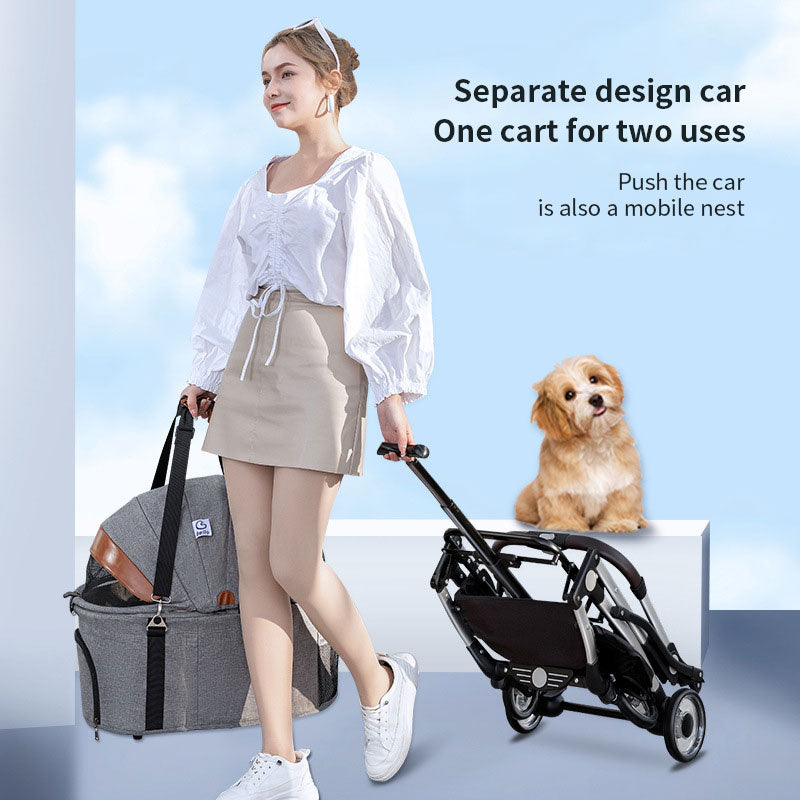 Bello Small And Medium-Sized Pet Cart Out Dog Bag Separate Dog Folding Aluminum Alloy Cat Cart Shock Absorption