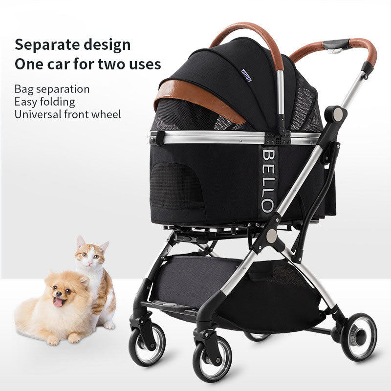 Bello Small And Medium-Sized Pet Cart Out Dog Bag Separate Dog Folding Aluminum Alloy Cat Cart Shock Absorption