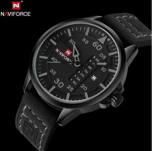 NAVIFORCE Men's Leather Army Military Quartz Watches