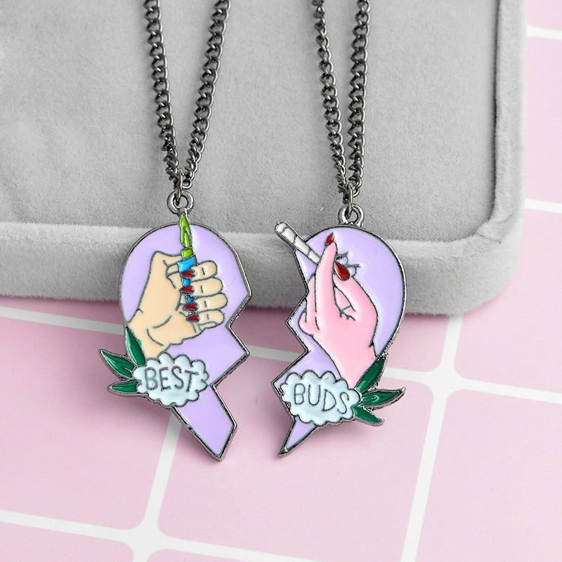 Heart shaped Best friends necklace BEST BUDS cigarettes and lighters heart puzzle pendant necklace BFF jewelry BFF necklace