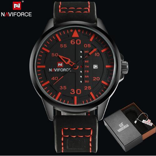 NAVIFORCE Men's Leather Army Military Quartz Watches