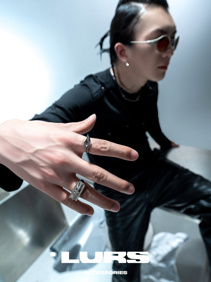 Design Niche New Three-Dimensional Four-Pointed Star Three-Sided Star Ring Personality High-End Ins Ring Female