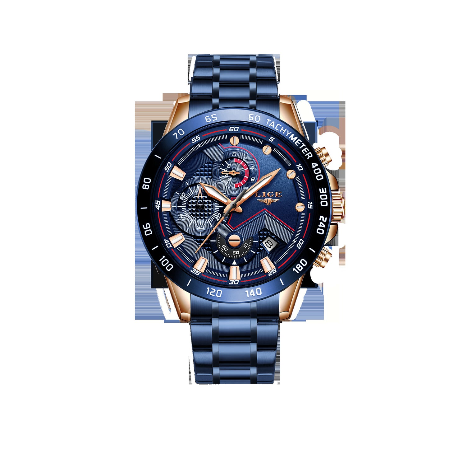 Lige Men's Business Quartz Watch Three Eyes Six Needles Multifunctional Waterproof Watch