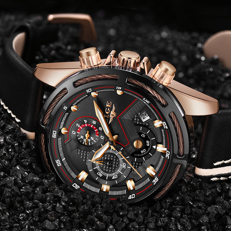 LIGE Watch Men Sport Quartz Clock Leather Mens Watches Top Brand Luxury Gold Waterproof Business Watch