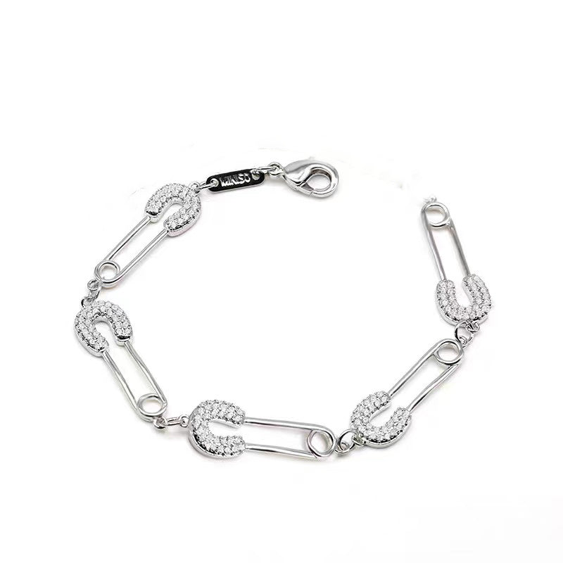 New Style Bracelet Personality Small Number Simple Pin Paper Clip Diamond Bracelet