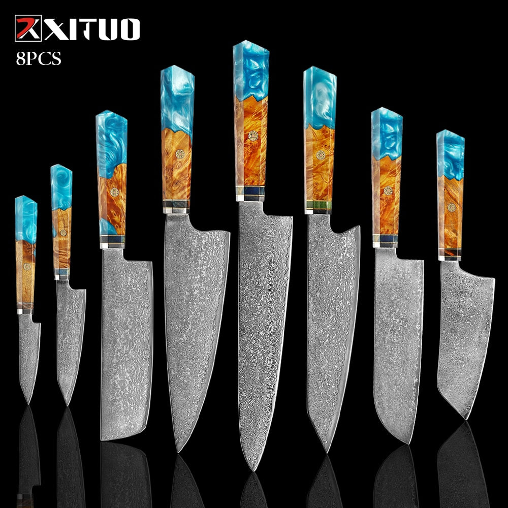 XITUO Damascus Knife Set Kitchen Knife Damascus Steel VG10 Chef Knife Santoku Knives Japanese Knife Home kitchen tools best gift