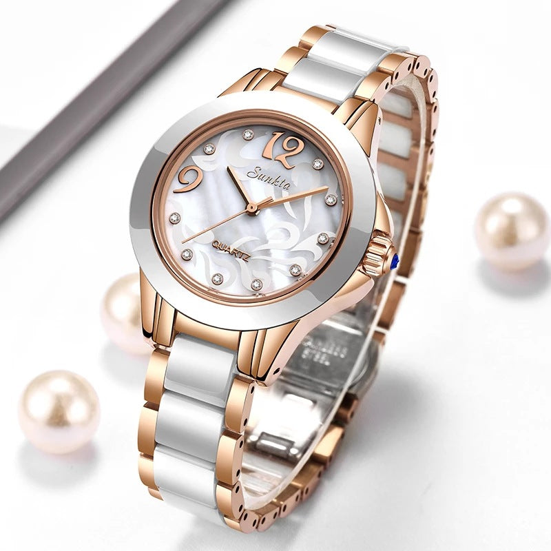 Liger/SUNKTA Explosive Ceramic Ladies Watch Exquisite High-end Watch Waterproof Watch