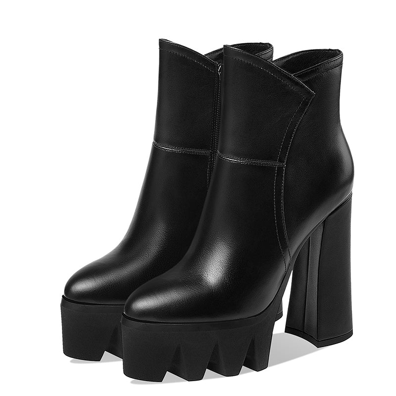 Women's Short Boots High Heels Leather Thick Heel Platform Platform Boots Autumn and Winter New Boots