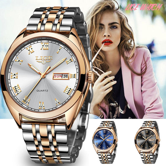 LIGE New Rose Gold Women Watch Business Quartz Watch Ladies Top Brand Luxury Female Wrist Watch Girl Clock Relogio Feminin